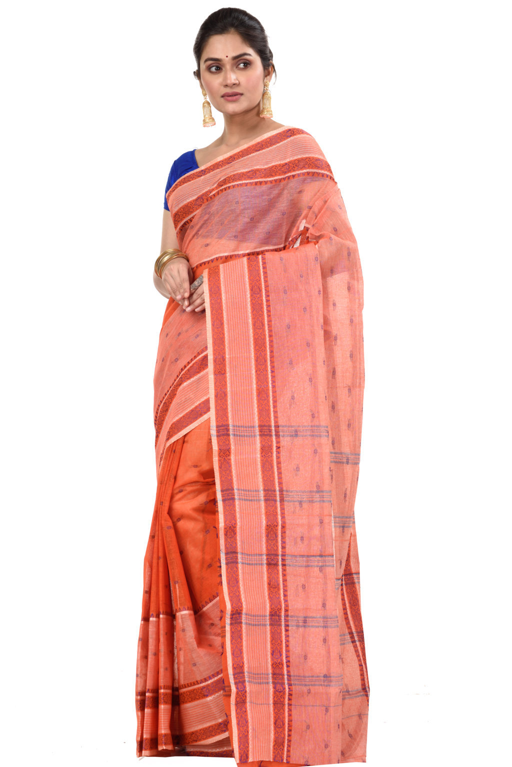Orange Pure Cotton Debdash Tant Saree (347)